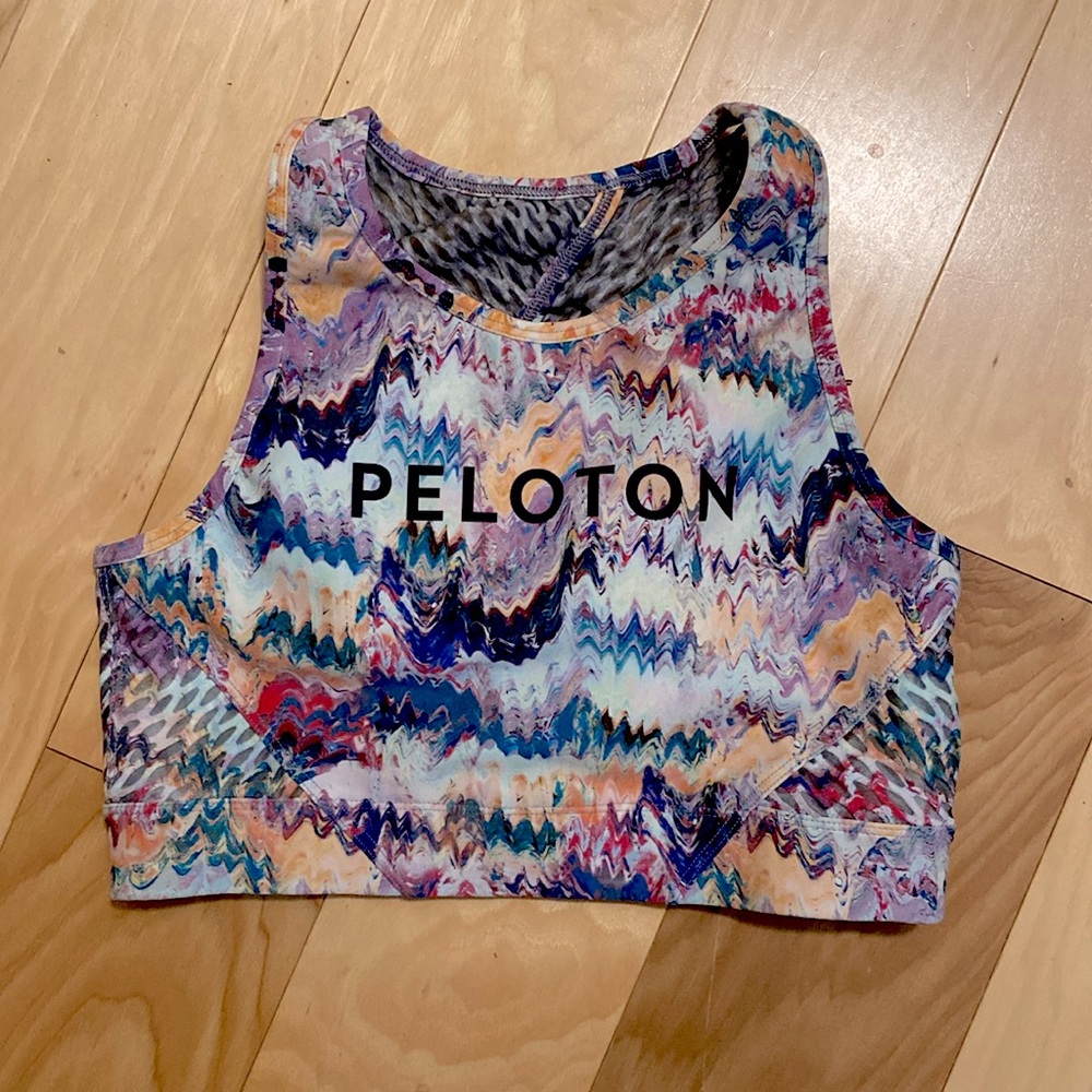 Peloton Melody High Neck Bra  Black/Purple Abstract Print - Size M